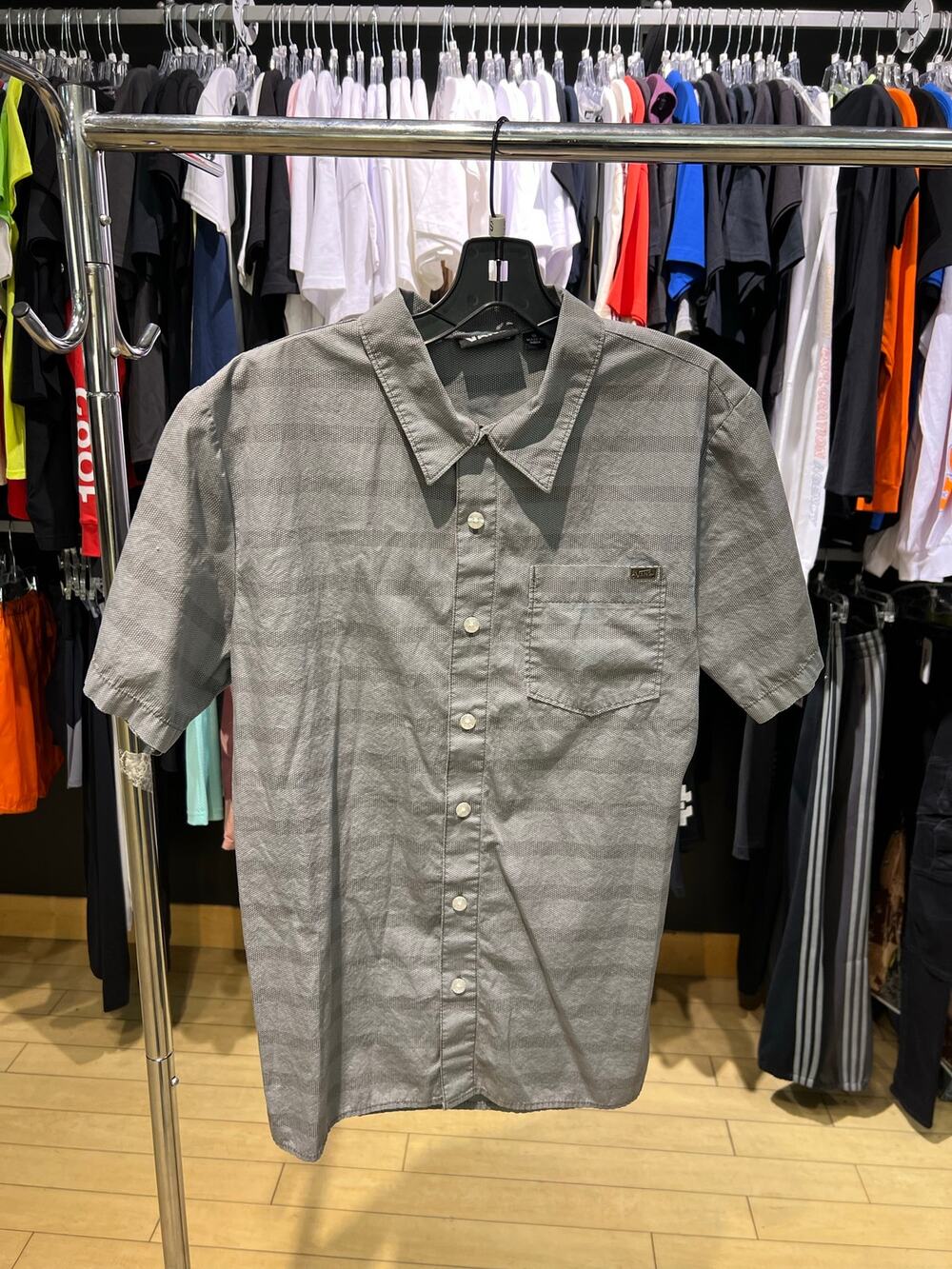Vans Button Up Short Sleeve Shirt Gray Sz S